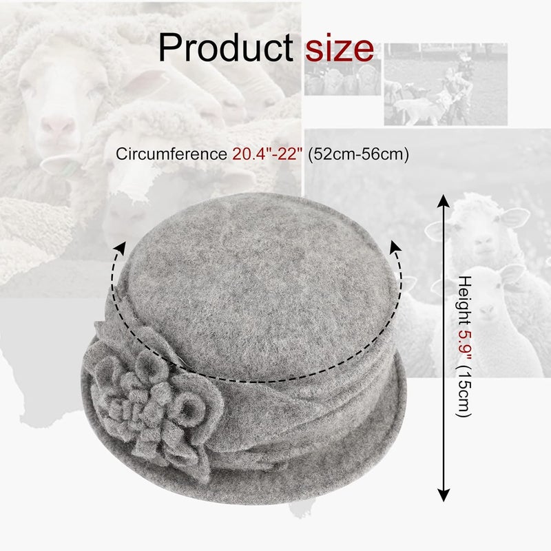Sumolux Women Beret Hat French Vintage Floral Wool Dress Cloche Classic Winter Hat 1920s - Image 4